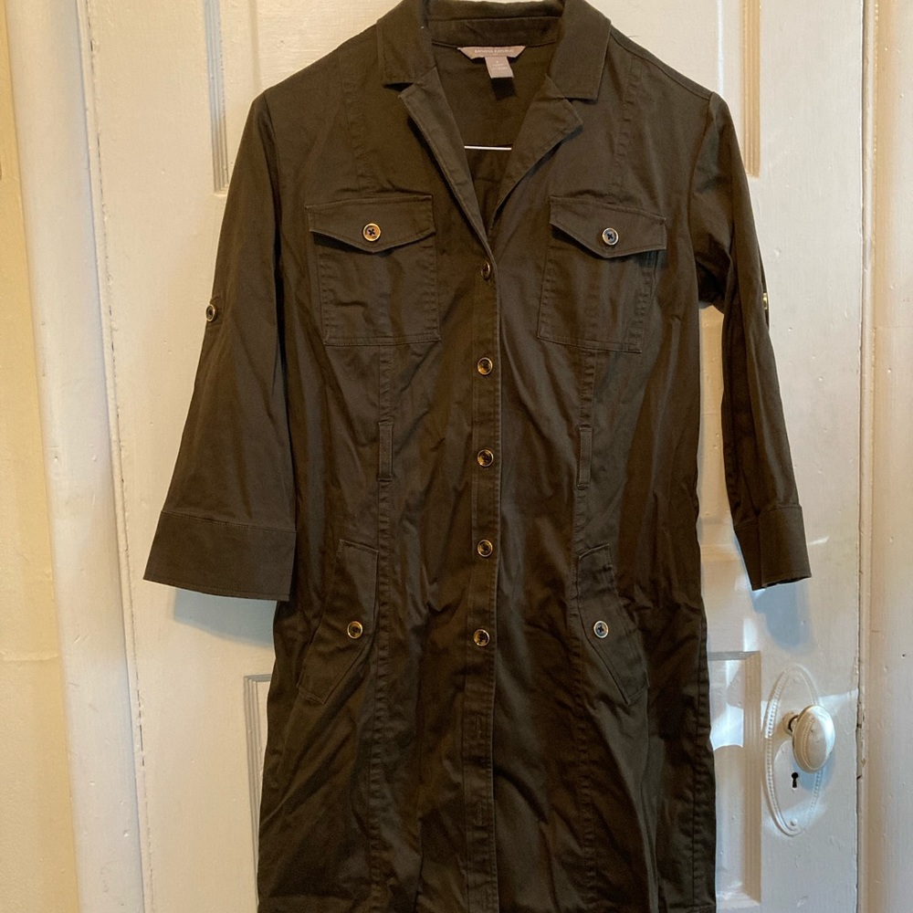 Button Army Style Dress // Hunter Green Brown Cadet Style Dress // Punk Rock